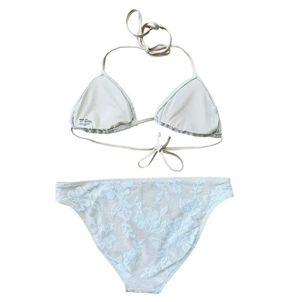 Aerie Floral Ivory Lace Triangle Bikini Set Women’s Size Small